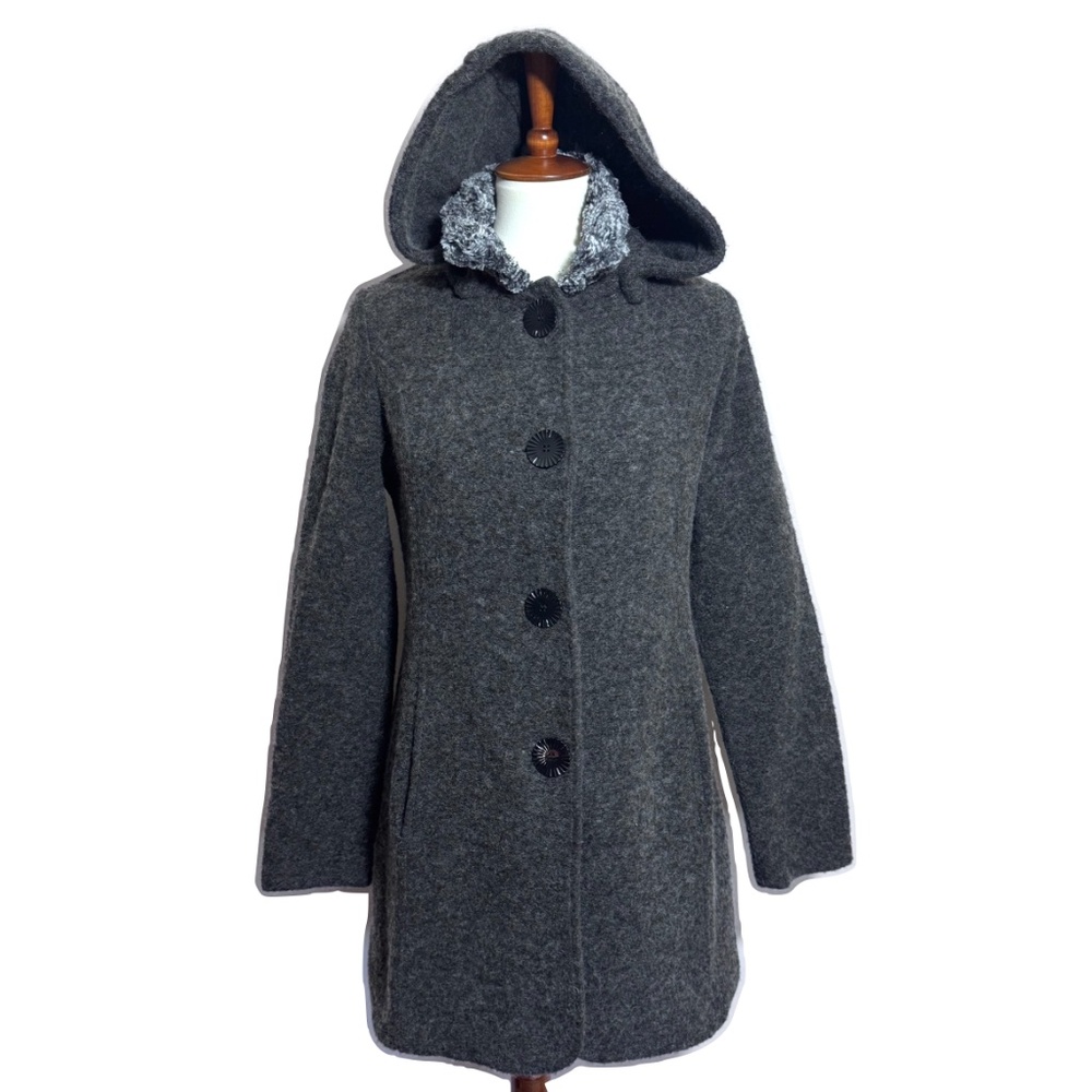 Maria Sole Wool Blend Peacoat with Removable Hood Charcoal Gray Size Medium
